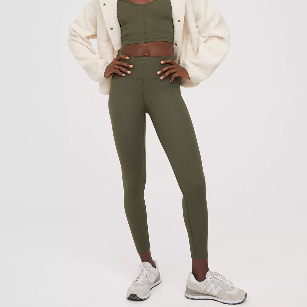 Aerie Olive Green High Waisted Athletic Leggings Size Large